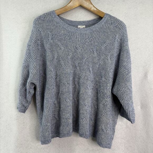 J Jill Sweater Women’s Sz XL Blue Cable Knit Pullover Boxy Oversized Sweater - Picture 1 of 6
